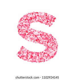 Vector pink & red Valentines Day heartshapes font, letter S