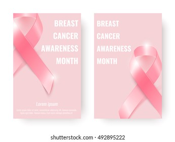 Vector Pink Ribbon Background. Breast Cancer Awareness Month Banners