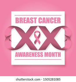 Vector Pink ribbon in Breast Cancer Awareness month symbol on pink background for help and motivation woman to fight with Breast Cancer,World Breast Cancer Concept