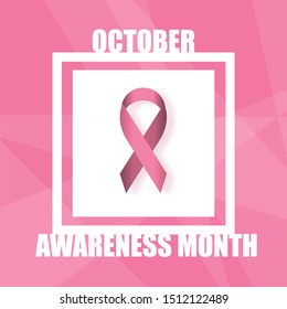 Vector Pink ribbon in Breast Cancer Awareness month symbol on pink background for help and motivation woman to fight with Breast Cancer,World Breast Cancer Concept