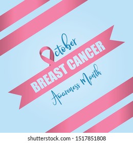 Vector Pink ribbon in Breast Cancer Awareness month symbol on blue background for help and motivation woman to fight with Breast Cancer,World Breast Cancer Concept