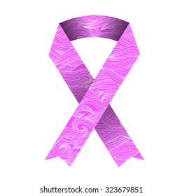 Vector Pink Ribbon Isolated on White Background. Breast Cancer Awareness Pink Ribbon