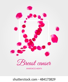 Vector pink ribbon of rose petals - breast cancer awareness symbol. Vector illustration. EPS 10