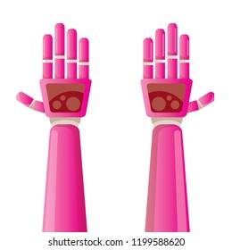 vector pink robot hand isolated on white background. vector robotic arm symbol. technology background design template.