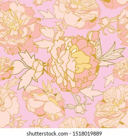 Vector pink romantic elegant festive peony botanical pattern, modern peony blossom in pastel tones. All over print. Perfect for wallpaper, stationary, event, wedding, fashion. Elegant florals.