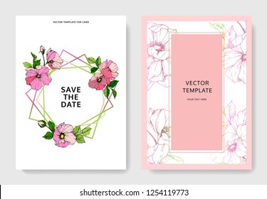Vector Pink rosa canina. Floral botanical flower. Engraved ink art. Wedding background card floral decorative border. Thank you, rsvp, invitation elegant card illustration graphic set banner.