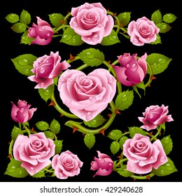 Vector pink Rose design elements isolated on white background