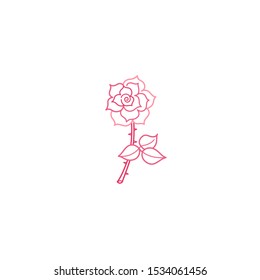 Vector pink rose flower isolated on a white background. Stylized element for Valentine greeting card, flower icon. Romantic floral symbol for greetings on Valentine 's Day.