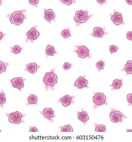 Vector pink rose flowers seamless pattern.