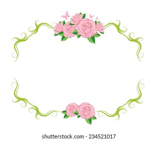 Vector pink rose and frame