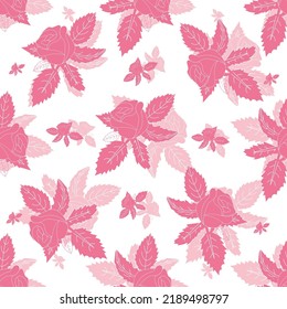 Roses rosadas vectoriales y hojas, fondo sin fisuras. Excelente para telas, scrapbooking, proyectos de fondo, fondos, invitaciones, proyectos de diseño.