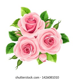 Vector pink roses isolated on a white background.