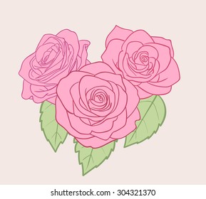 Vector pink roses shape heart