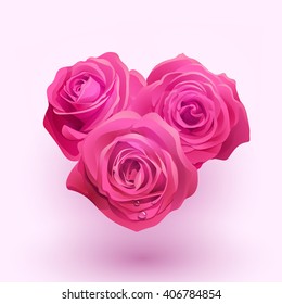 Vector pink roses in shape of heart
