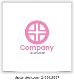 Logotipo redondo rosa Vector con una Plantilla de diseño de logotipo cruzado