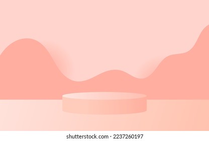 Podio redondo vectorial rosa, pedestal o plataforma, fondo para presentación de productos cosméticos. 3 quinquies podio. Lugar de publicidad. Fondo de soporte de producto en blanco en colores pastel