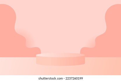 Vector pink round podium, pedestal or platform, background for cosmetic product presentation. 3d podium. Advertising place. Blank product stand background in pastel colors