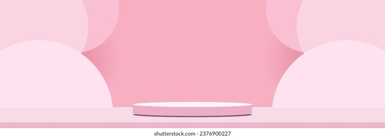 Vector pink round podium, pedestal or platform, background for cosmetic product presentation. 3d podium. Advertising place. Blank product stand background in pastel colors