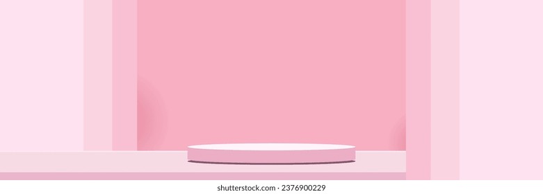 Vector pink round podium, pedestal or platform, background for cosmetic product presentation. 3d podium. Advertising place. Blank product stand background in pastel colors