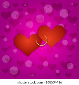 Vector pink Saint Valentines background with Hearts clipped together