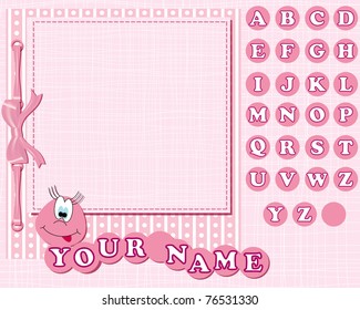 vector pink scrapbook with alphabet for girl