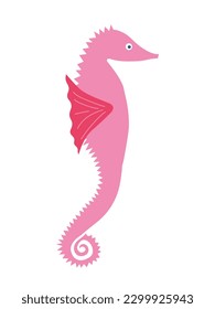 Vector pink sea horse flat illustration