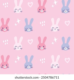 Vector pink seamless baby pattern, print with cartoon rabbits for children, kid's clothes, wear, apparel.