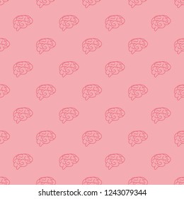 Vector pink seamless pattern of human brain. Vector human brain symbol seamless pattern. 