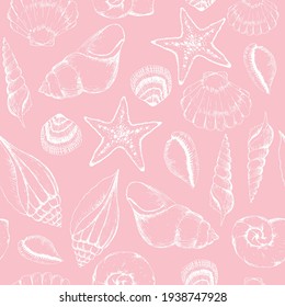 Vector pink seashells texture background seamless pattern print