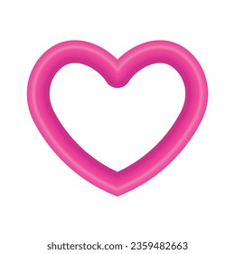 Vector pink shiny heart symbol realistic 3d vector illustration isolated on white background.