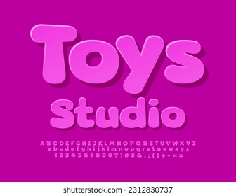 Estudio de Juguetes de Signo Rosa Vector. Tipo de letra de pegatina brillante. Conjunto creativo de letras y números de alfabeto