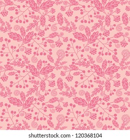 Vector pink silhouette flowers elegant seamless pattern background with hand drawn floral elements.