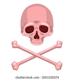 Vector Pink Skull and Cross Bones Illustration on Isolated White Background
