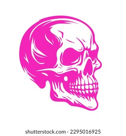 Demonio del cráneo rosa vector. Calavera de caricatura. Ilustración del cráneo de grunge y vintage. Tatuaje del vector de cráneo de línea