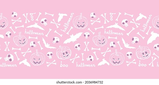 Vector pink skulls bones pumpkins seamless pattern
