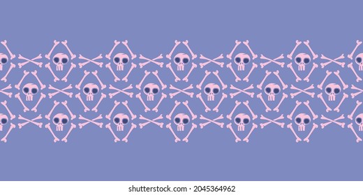 Vector pink skulls bones violet seamless pattern