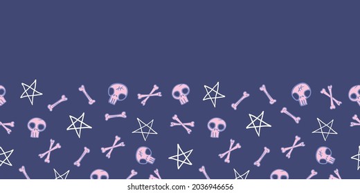 Vector pink skulls stars violet seamless pattern