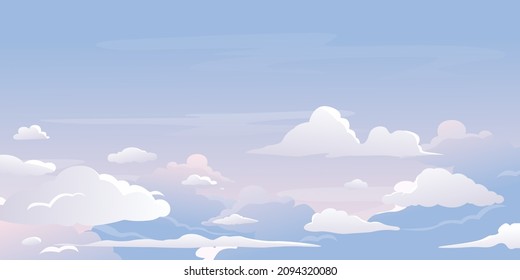 Vector pink sky clouds. Anime clean style. Vector evening sky clouds. Sunset.