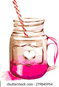Vector pink smoothie jar illustration