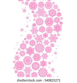 Vector pink snowflakes on white background. Abstract minimal seamless pattern background.