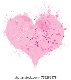 Vector pink, splashing heart  isolated.