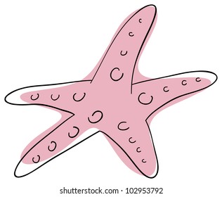 Vector pink starfish is isolated on a white background