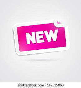 Vector Pink Sticker with New Title Isolated on Grey Background 