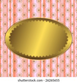 Vector pink striped floral  background with golden banner