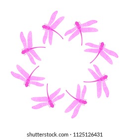 Vector Pink Stylized Dragonfly Icon Isolated on White Background. Insect Logo Design. Aeschna Viridis