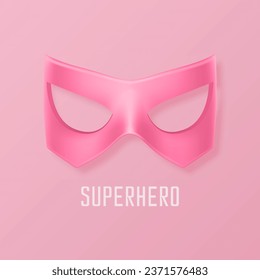 Vector Pink Super Hero Mask. Face Character, Superhero Comic Book Mask Closeup Isolated with Shadow in Front View. Superhero Photo Prop, Carnival Face Mask, Glasses. Comic Book Concept