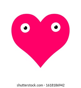Vector pink symmetric heart isolated on white background. Cute character with big eyes. Heart with a surprised face for weddings, prints, t-shirts, Valentines day. A sign of love, romance, feelings