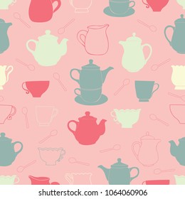 Vector pink tea party seamless pattern. Perfect for fabric, wrapping paper, scrapbooking, wallpaper, gifts, stationery projects.