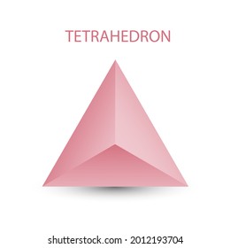 Vector pink tetrahedron with gradients for game, icon, package design, logo, mobile, ui, web. One of regular polyhedra isolated on white background. Minimalist style. Platonic solid.