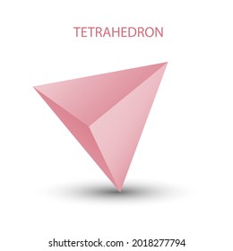 Vector pink tetrahedron with gradients for game, icon, package design, logo, mobile, ui, web. One of regular polyhedra isolated on white background. Minimalist style. Platonic solid.